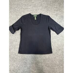 Lauren Ralph Lauren Women's Short Cuffed Sleeve Crew Neck T shirt Sz M Navy